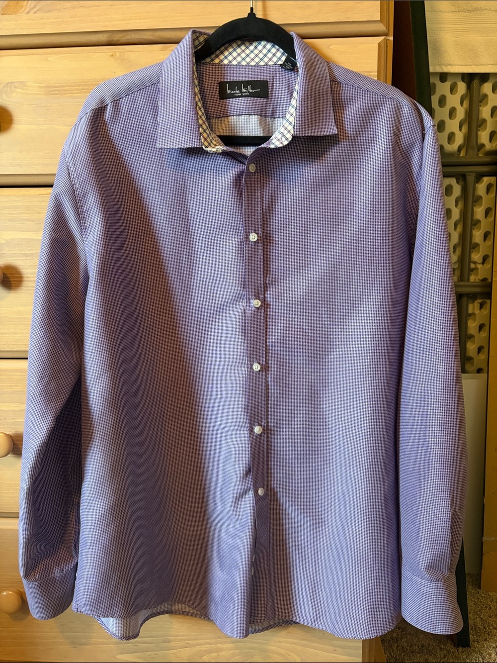 Nicole Miller Lavender Dress Shirt with Checked Collar Trim
